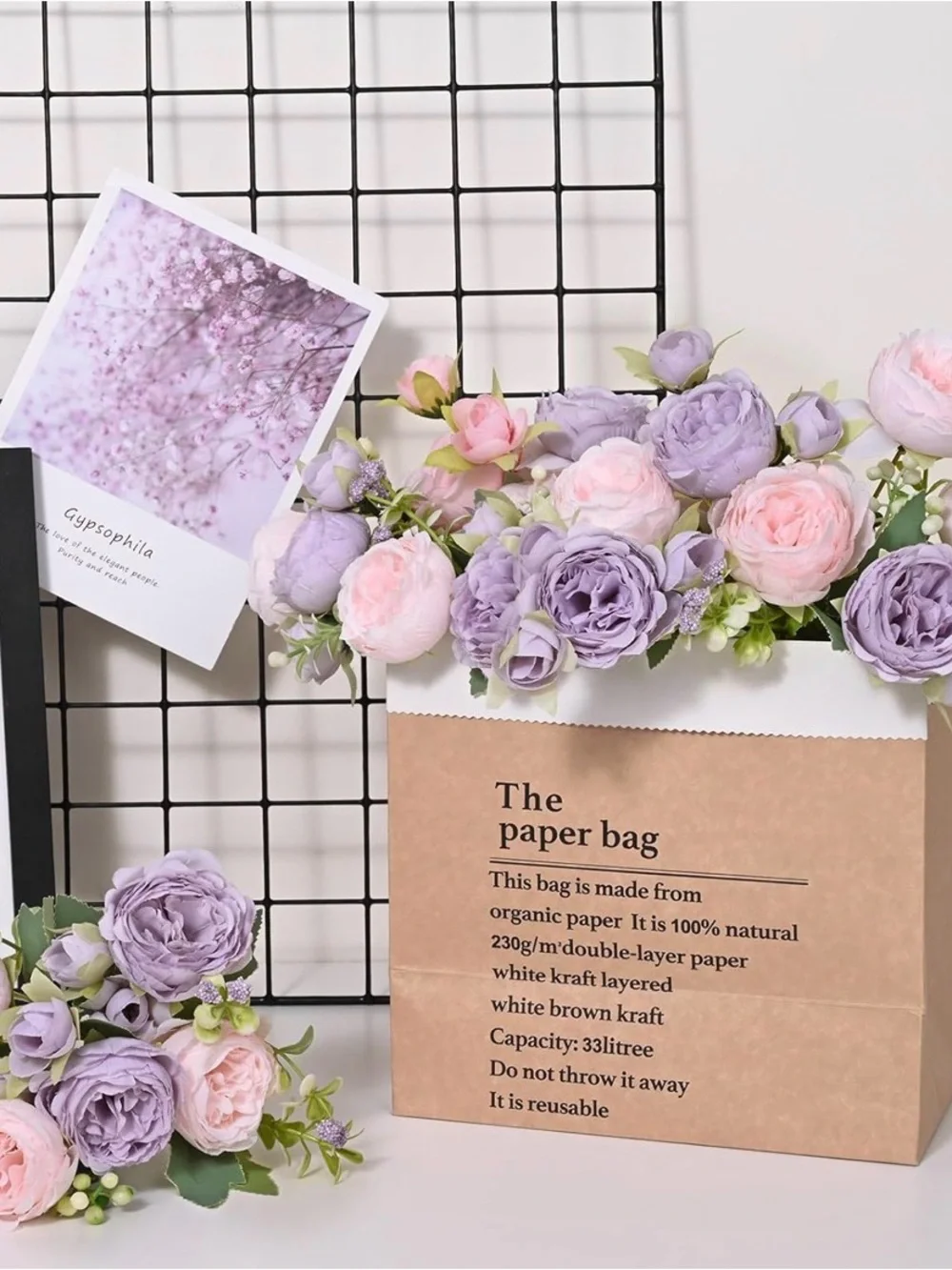 New Martine Mall Peony 8 Pack,Pink/Lavender,Faux Silk Florals,Bouquet,DIY Decor